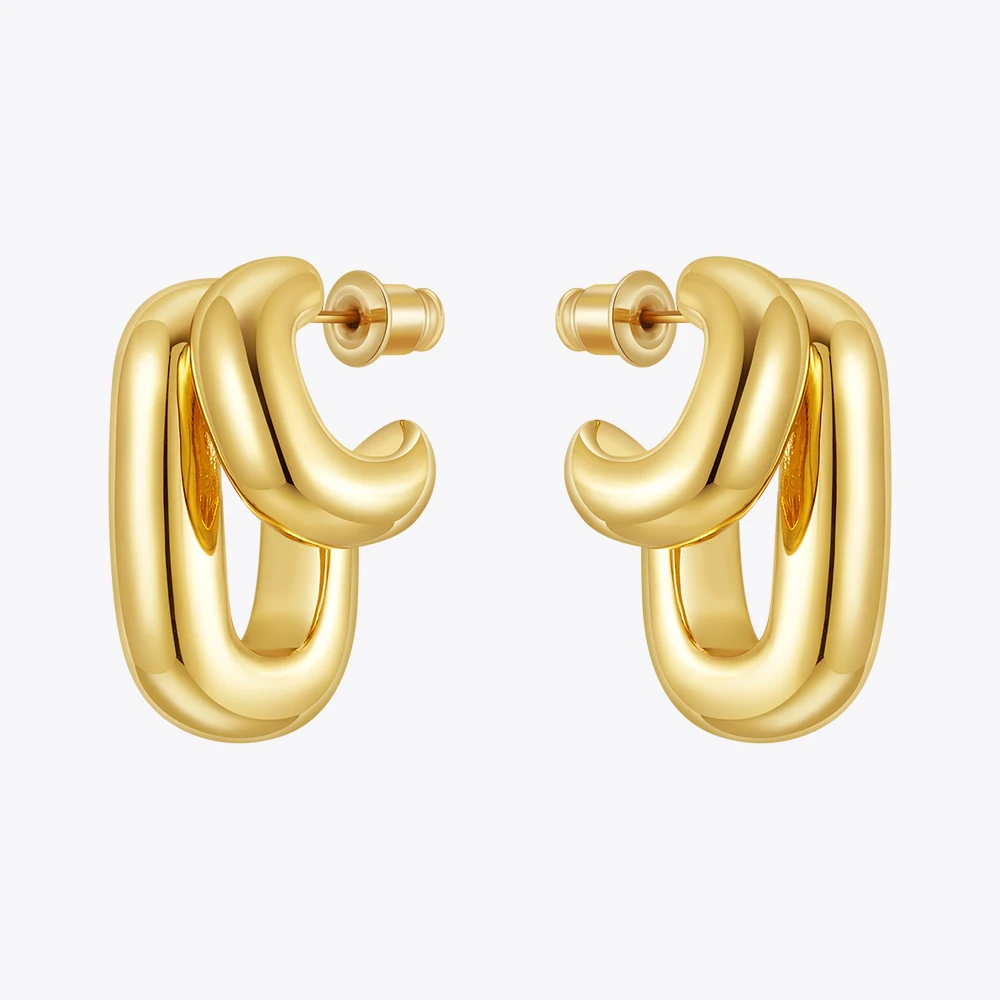 

Enfashion Aretes Double Curved Earrings For Women's 18K Plated Gold Fashion Dainty Hippop Jewelry Dating Cocktail E241588