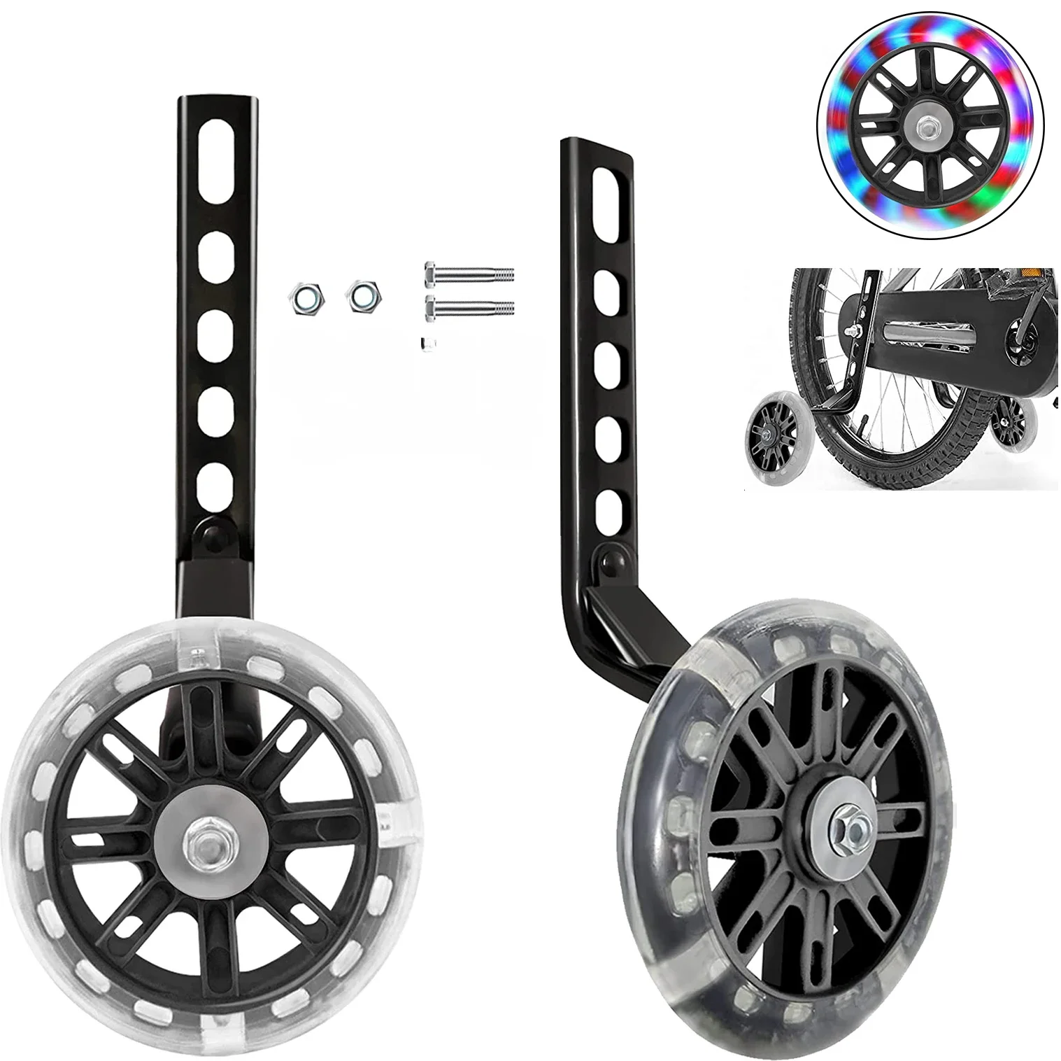 AliExpress NONE Bike Training Wheels Mute Flash Wheels with Adjustable Bicycle Stabilizer Mounted Compatible for 12-20 inch Kids Boy Girls Bike