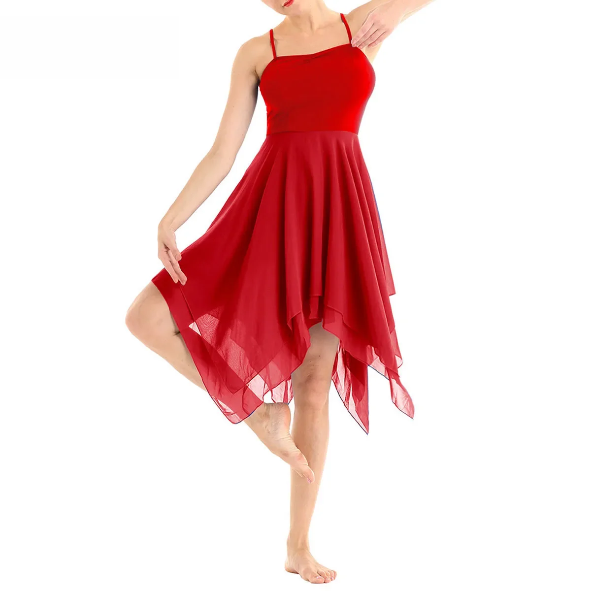 Womens volwassen ballet tutu dansjurk spaghetti asymmetrische chiffon hedendaagse dansjurk lyrische danskostuums - afbeelding 2