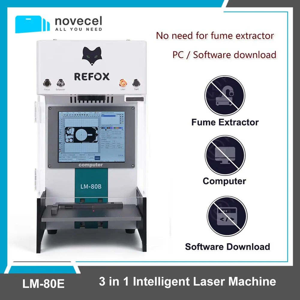 

REFOX LM-80E Интеллектуальная машина для лазерной маркировки 3 в 1, встроенный экстрактор дыма из ПК для iPhone 8-16 Pro Max, восстановление задней крышки