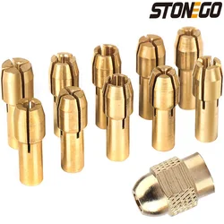 STONEGO 10/11Pcs/Set Mini Drill Brass Chuck 4.3 mm Shank 0.5 - 3.2mm Chuck and M8 x 0.75 Nut for Rotary Tool Accessories