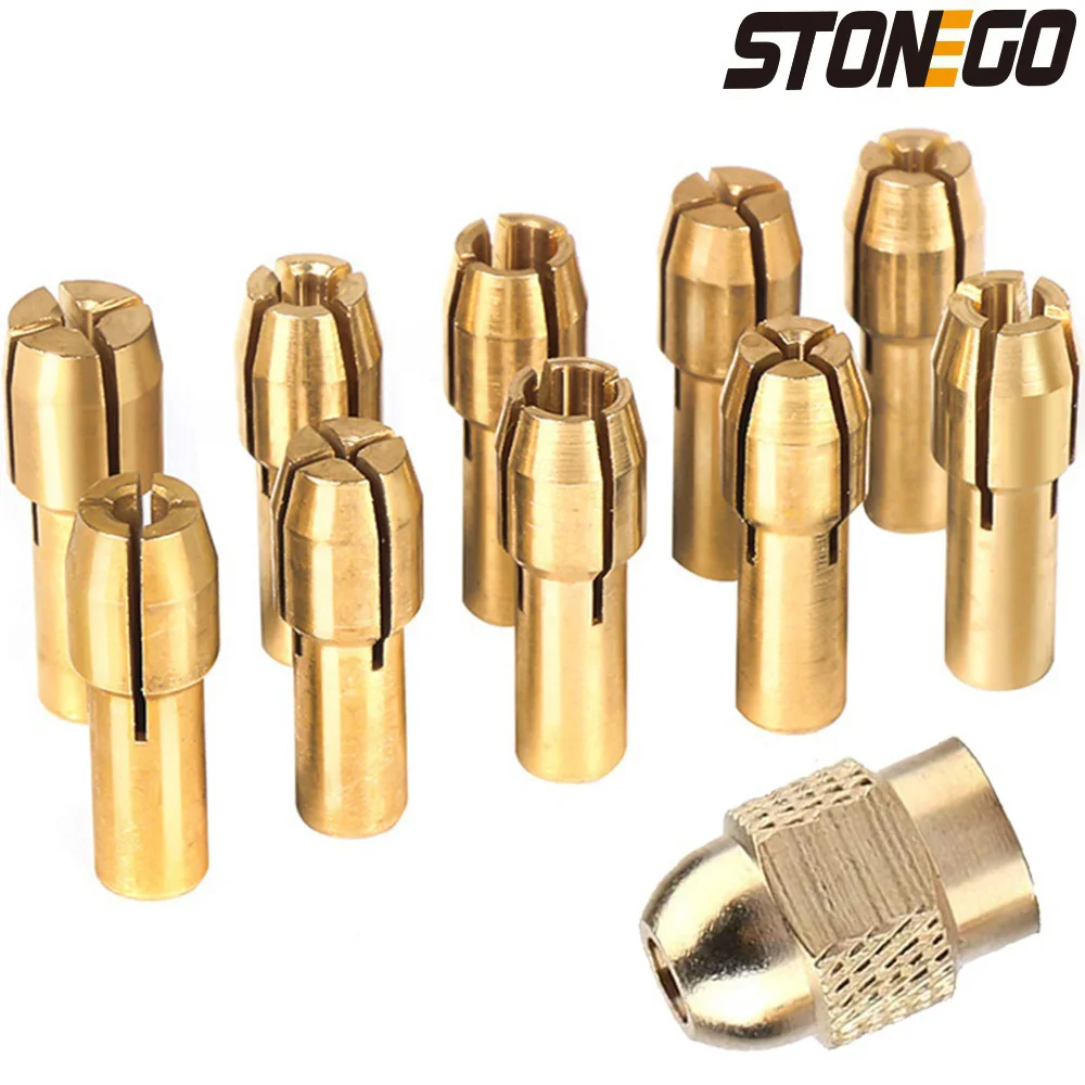 STONEGO 10/11Pcs/Set Mini Drill Brass Chuck 4.3 mm Shank 0.5 - 3.2mm Chuck and M8 x 0.75 Nut for Rotary Tool Accessories
