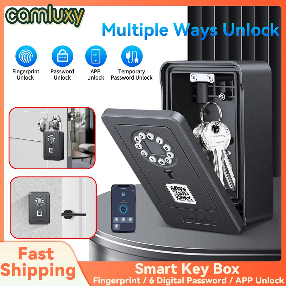 Camluxy Smart Key Box Vingerafdruk Veilig Opslagslot Sleutel 6 Digitale Wachtwoordcode Beveiliging Lockbox Combinatiecode IC-kaart Ontgrendelen