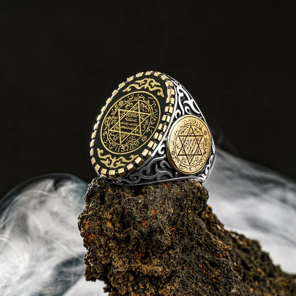 Hz. Solomon Seal Silver Male Ring for Men Gift Jewelry, Vintage, free Shipping Made in Turkey Fashion Accessory Jewelry