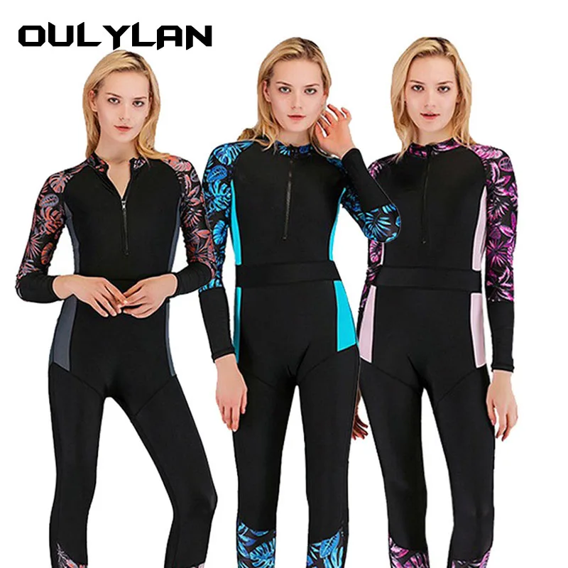 

OULYLAN Surfing Women Wetsuit One Piece Spearfishing Swimsuits Jumpsuit Scuba Diving Long Sleeve Wet Suit Quick-dry for Ladies