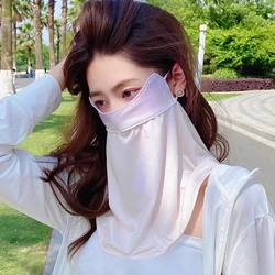 Sunblock Mask Women Summer Neck Facekini Ice Silk Sun Mask Full Face UV Protective For Outdoor Sports Cycling Running Shade