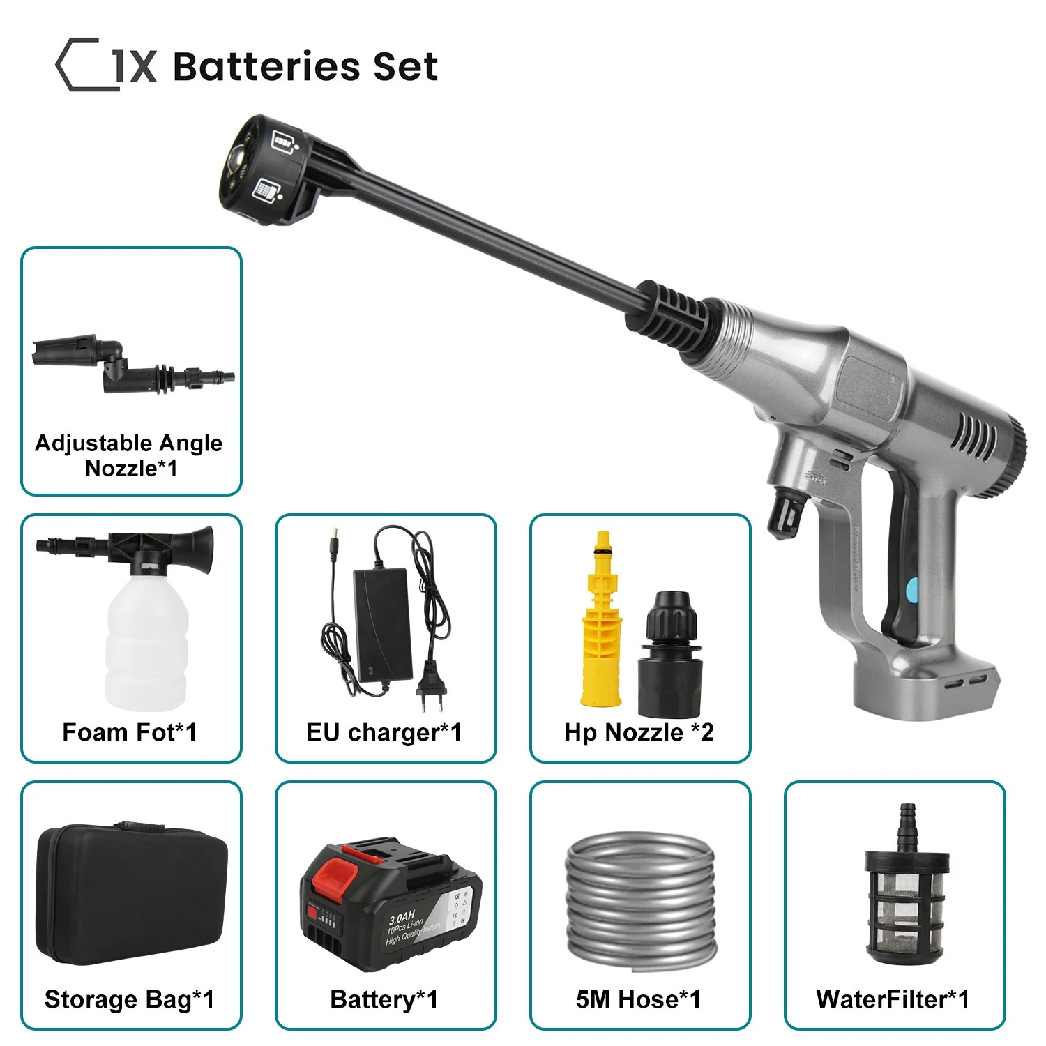 Nettoyeur haute pression électrique sans fil 3500W 200 BAR avec moteur sans balais et buse 6-en-1 pour le lavage de voitures et le nettoyage extérieur