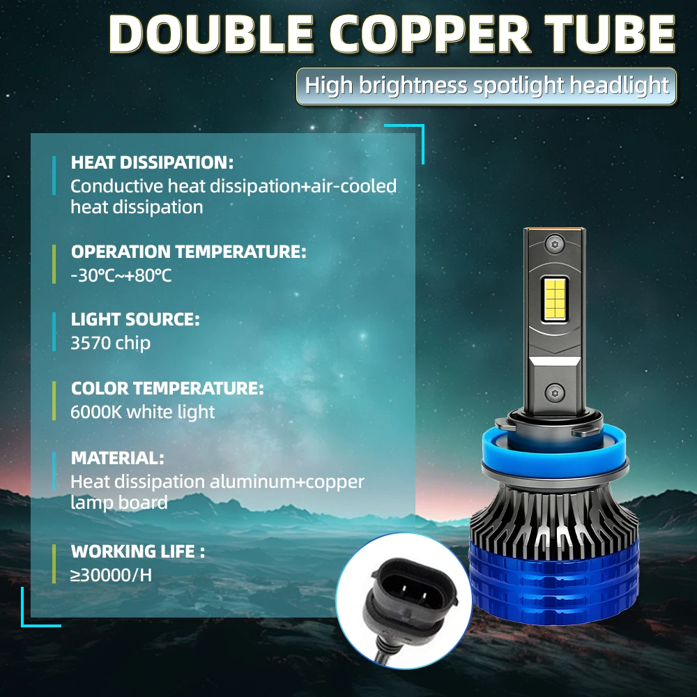 Lampu Depan LED 150W 20000LM H4 H7 6000K Putih Lampu Depan H1 H11 LED 9005 HB3 9006 HB4 Bohlam Lampu Mobil Dengan tabung tembaga ganda