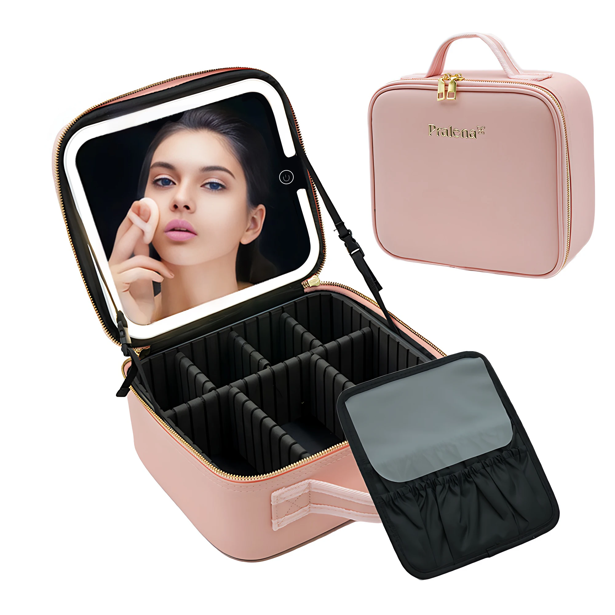 Makeup Bag with LED Mirror, Travel Makeup Organizer, Makeup Case with 3 Color Lighted Setting and Portable Storage and Adjustabl