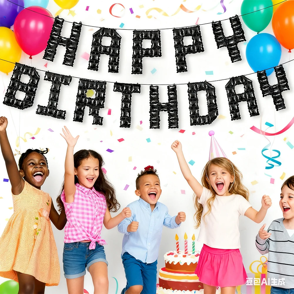 

16 Inch Birthday Letter Foil Balloon Banner Mylar Square Black Inflatable Birthday Decoration Supplie for Women Men Child