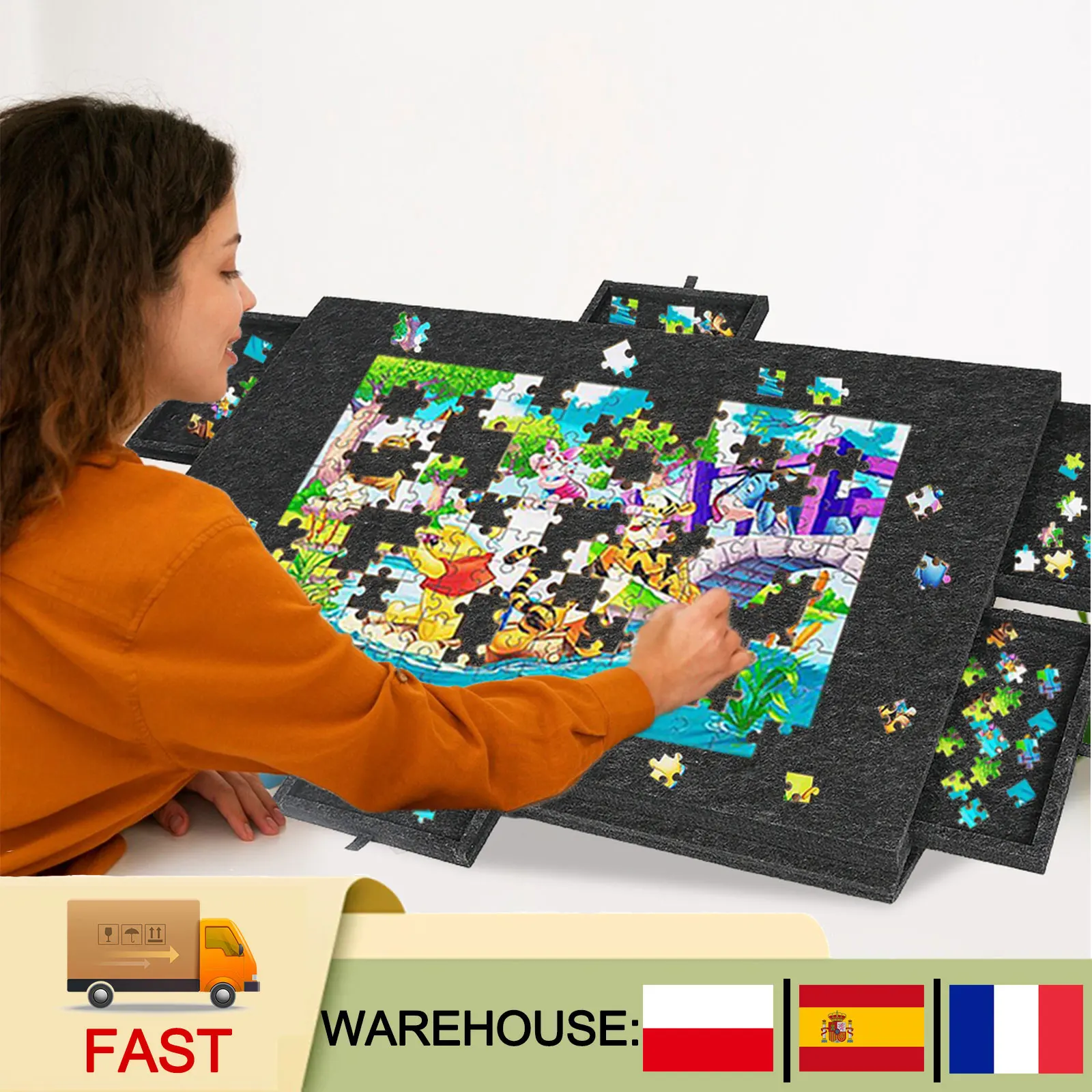 Planche à puzzle en feutre légère et portable, tapis de puzzle antidérapant avec 6 tiroirs de rangement, organiseur de puzzles pour adultes et enfants