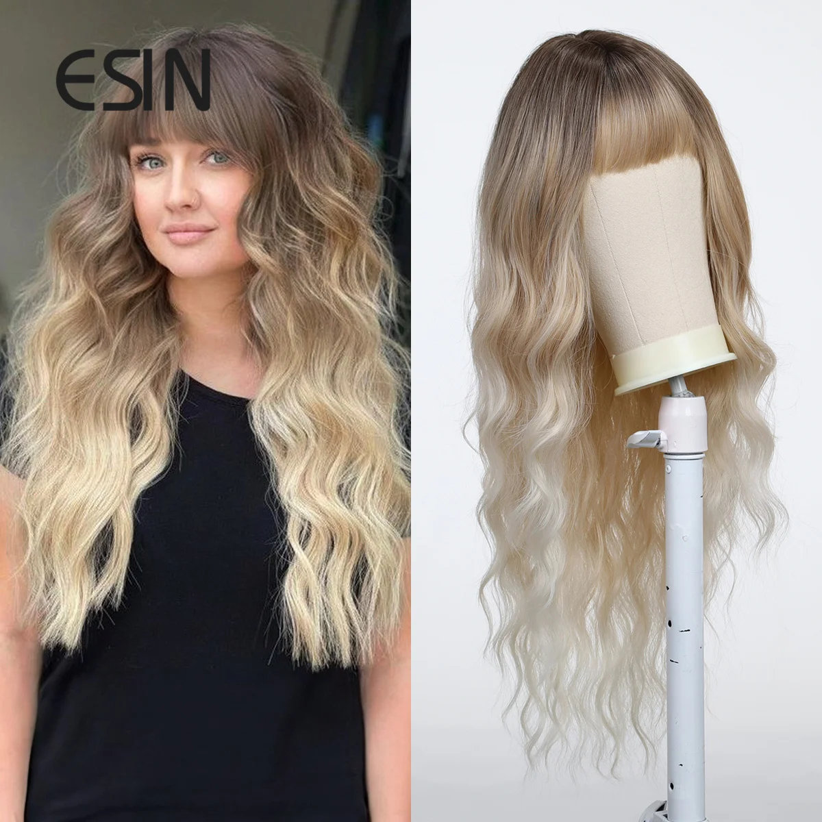 

ESIN Long Black Minxed Blonde Wig Synthetic Hair Wigs for Women Cosplay Daily Party Use Hair High Resistant Fiber