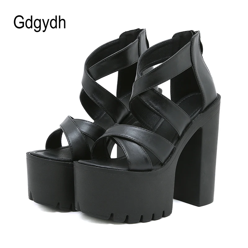 Gdgydh High Heels Chunky Block Platform Heels for Women Ankle Strap Sexy Open Toe Strappy Dressy Sandals with Zipper Goth Shoes