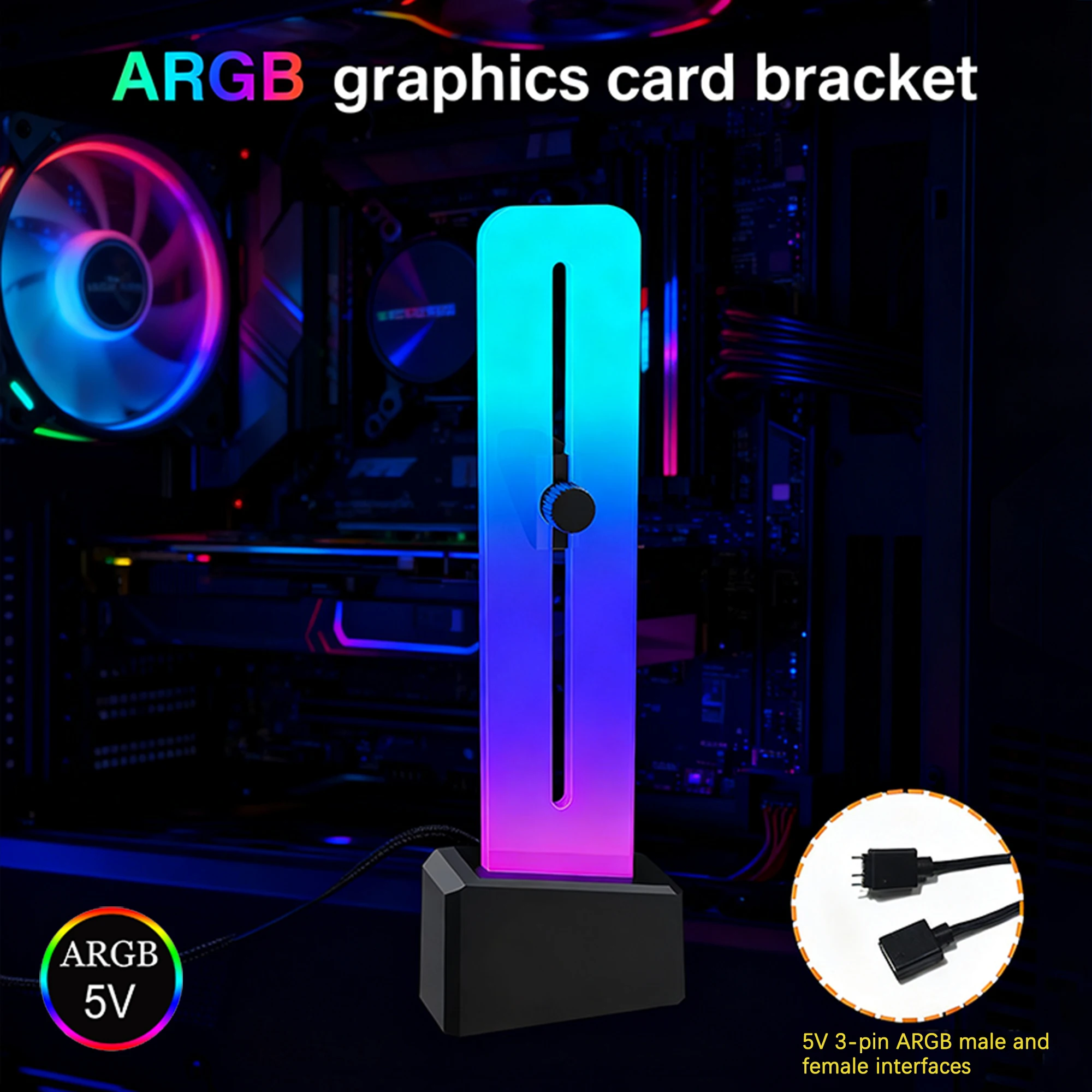 

ARGB GPU Anti-Sag Bracket, Adjustable Height Graphics Card Stand, 5V 3Pin Sync ARGB GPU Support for PC Case