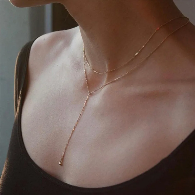 14K Gold Filled Double Layer Pendant Necklace Handmade Gold Beads Choker Boho Collier Femme Kolye Collares Jewelry Necklace