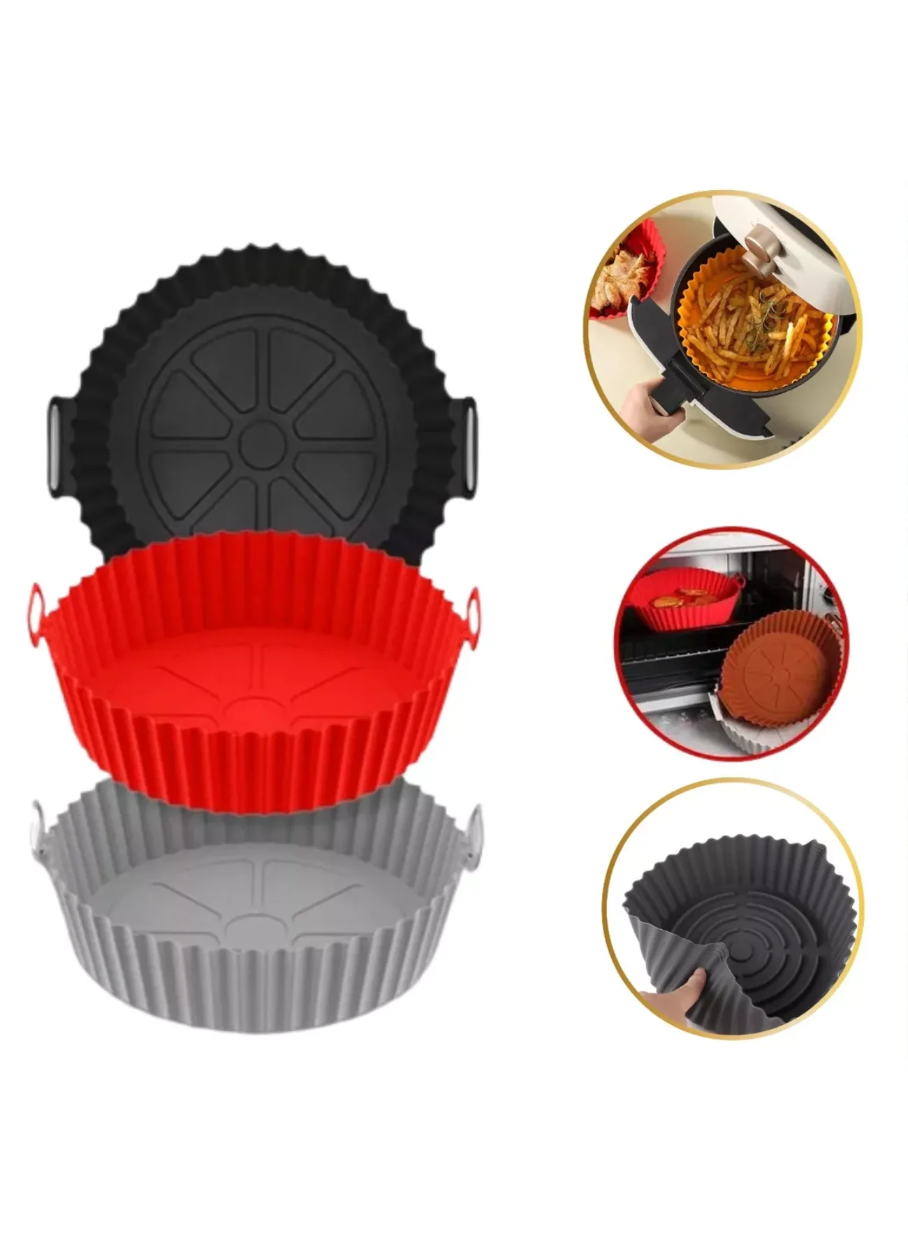 Cesto de Silicone Redondo Air Fryer e Forno Forma para Fritadeira Elétrica