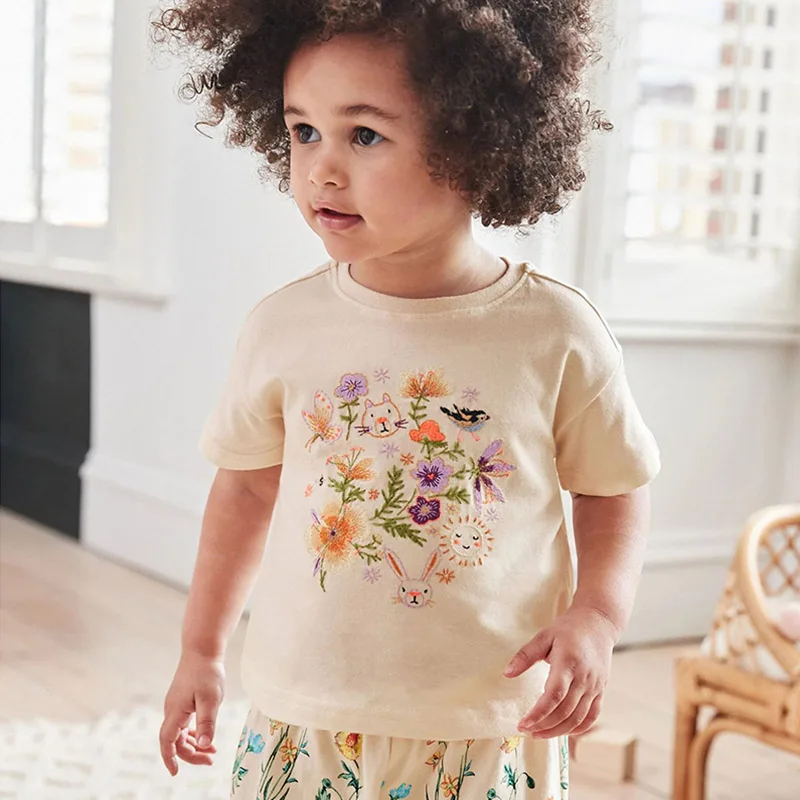 1-7Y Kids Bebe Girls t-shirt Tops 100% Combed Cotton Brand 2025 Infant Children Summer tshirt Baby Girl Clothes Kids Cartoon Tee