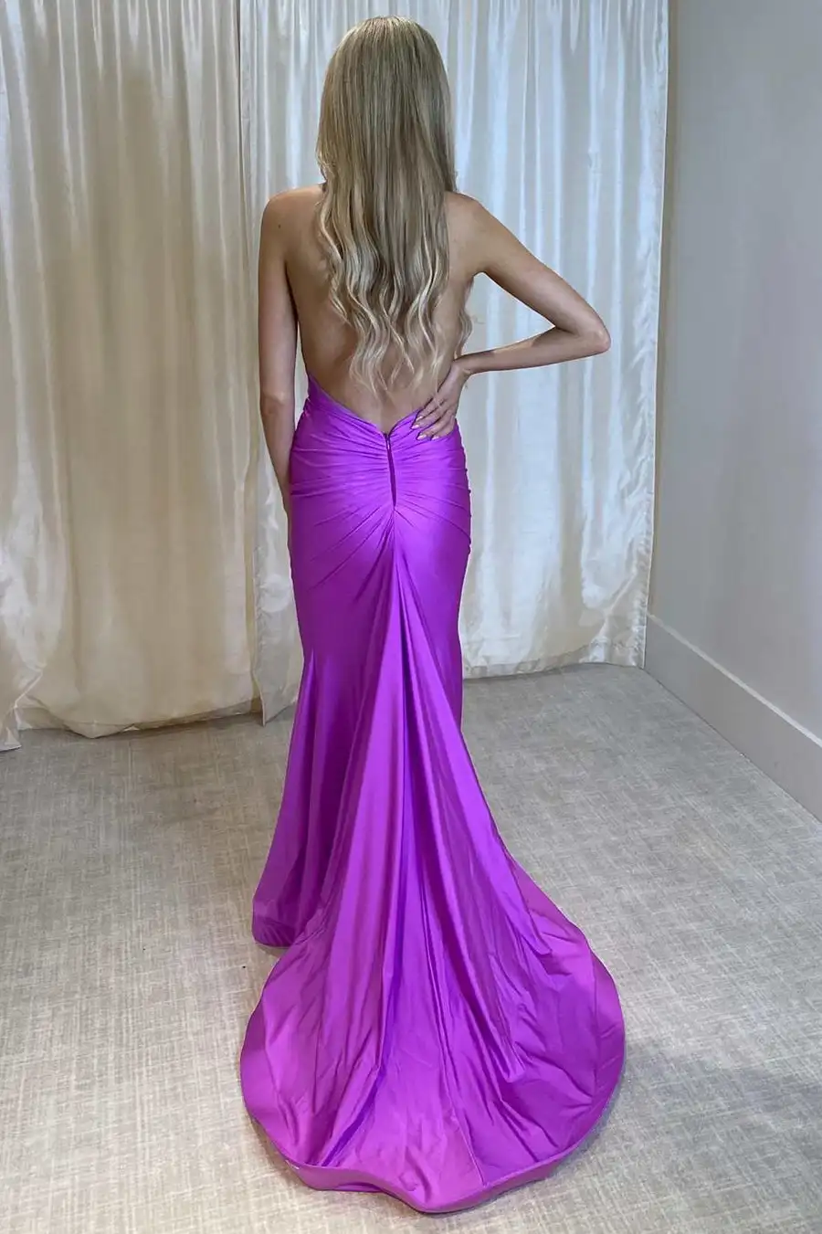 Halter Mermaid Satin Bridesmaid Dresses Long Sexy Formal Dress Backless Bodycon Evening Prom Dresses for Women