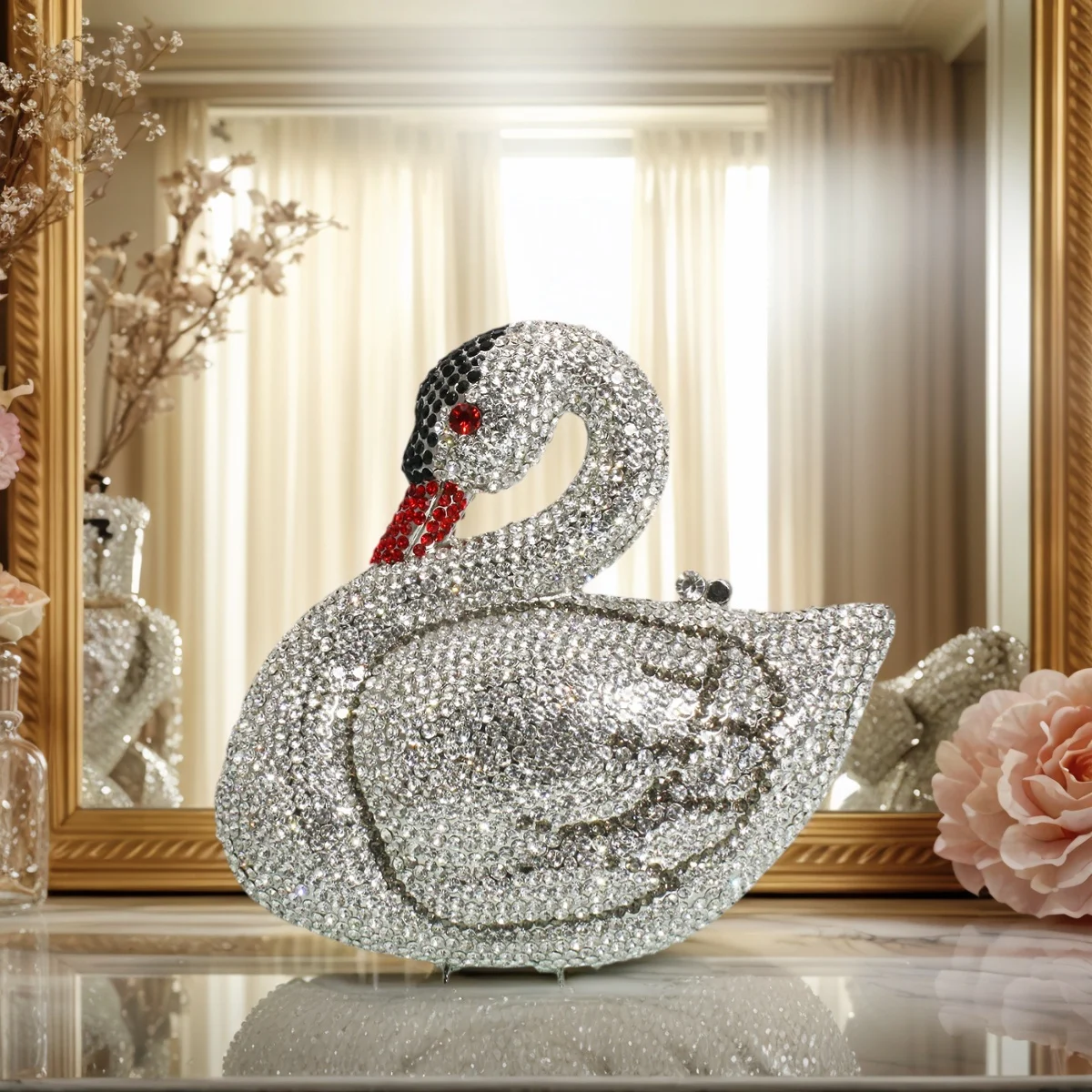 

Luxury Women Swan Rhinestone Evening Purse Dazzling Crystal Clutch Bag Formal Banquet Handbag for Prom Cocktail