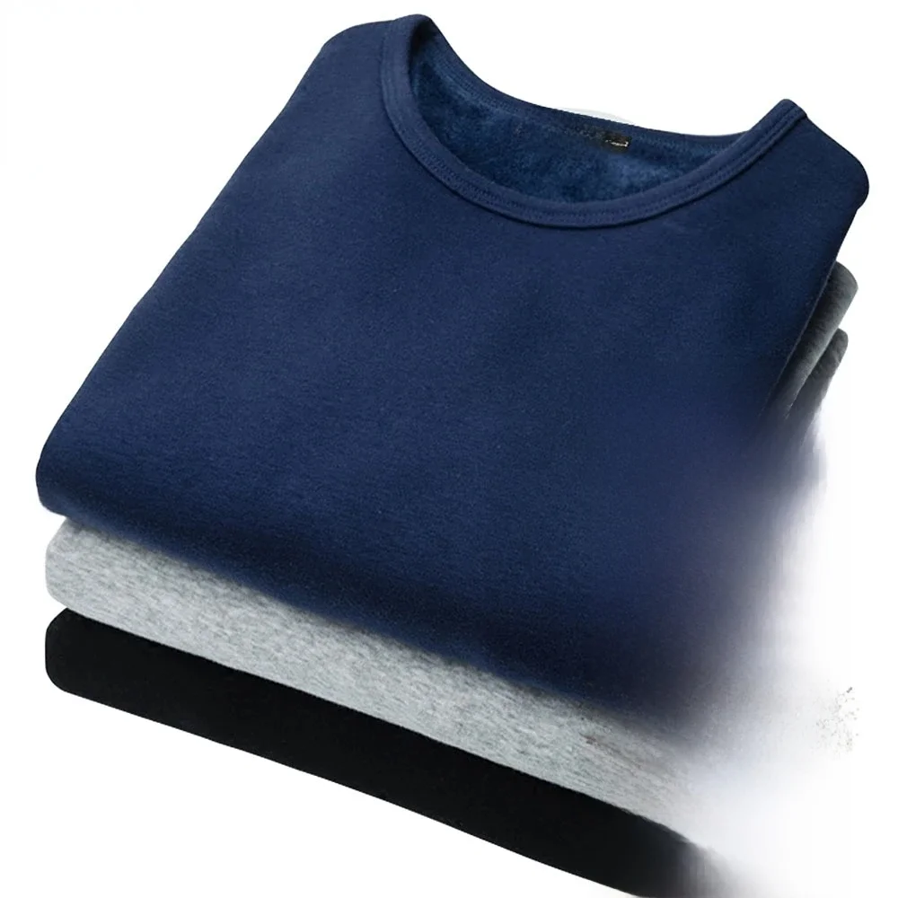 Jesienno-zimowa męska koszulka termiczna Miękka aksamitna gruba koszulka z długim rękawem Mężczyźni Czarny Biały Slim Fit 5XL Tshirt Homme — zdjęcie 2