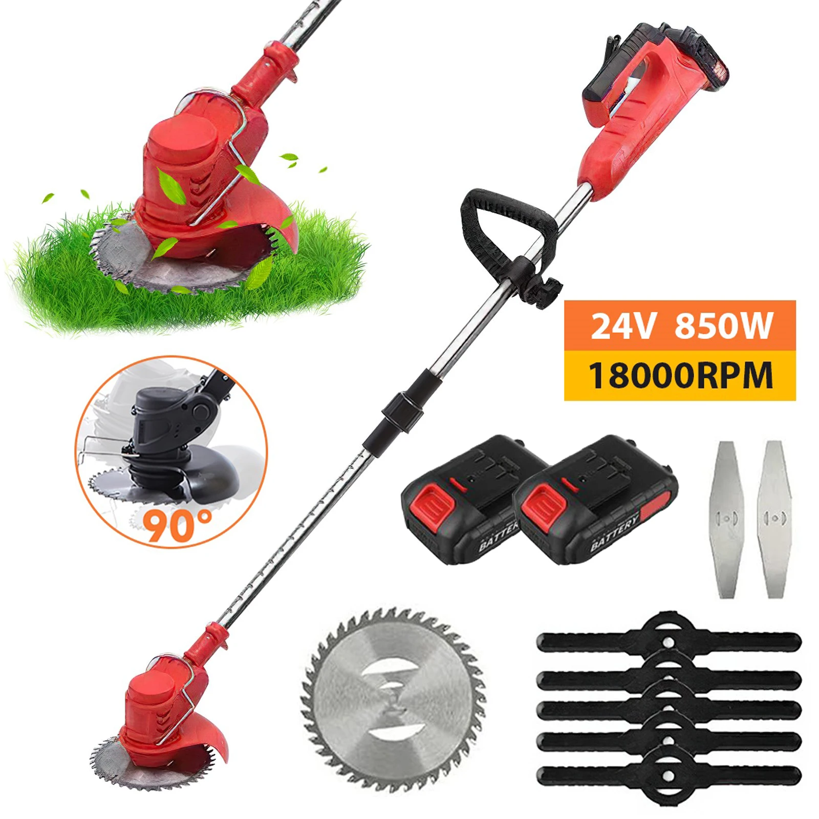 24V Electric Cordless Grass Trimmer 850W Portable Lawn Mower Adjustable Brush knife Weeder borrowing Tool Gardening Machine