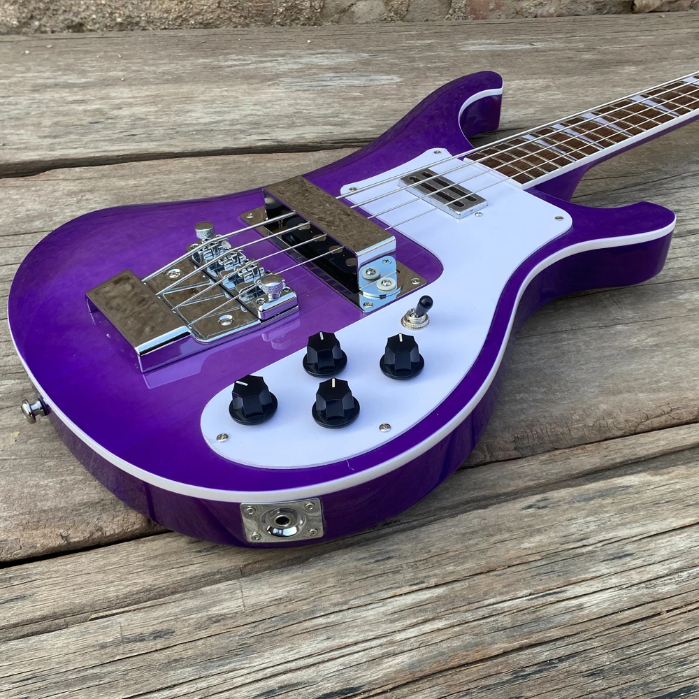 4003 Electric Bass Guitar, Transparent Purple, Basswood Body, Maple Neck, Upgrade Adjustable Bridge Available, Free Shipping