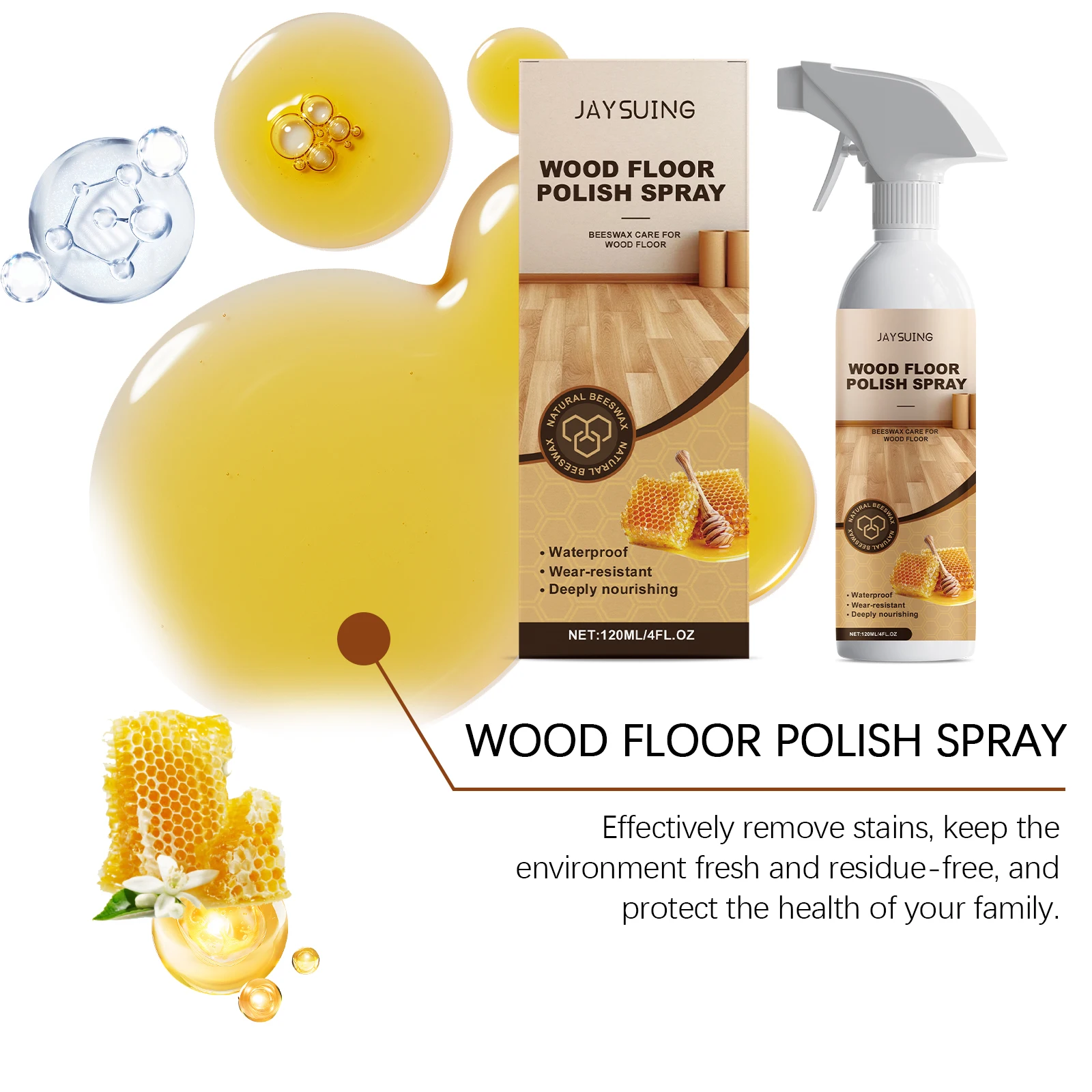 Beewax Wood Floor Cleaner Spray Hardwood Surface Cleaning Furniture Scratch Repair Stain Dirt Remover Wood Floor Polish Solution