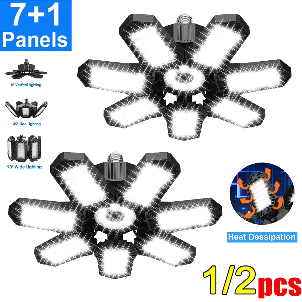 

Деформируемое потолочное освещение Светодиодные гаражные светильники Лампа для магазина с 7+1 регулируемыми панелями Светодиодная лампа E26/E27 для мастерской, склада