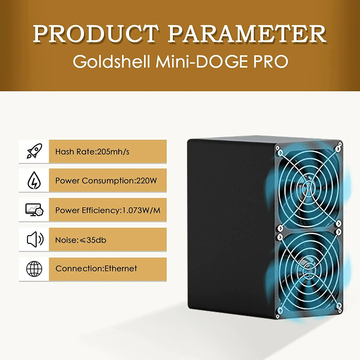 Second Used Goldshell Mini Doge Pro Limited Supply 205MH/S 220W With Power Supply Optional And Upgraded From Goldshell Mini Doge