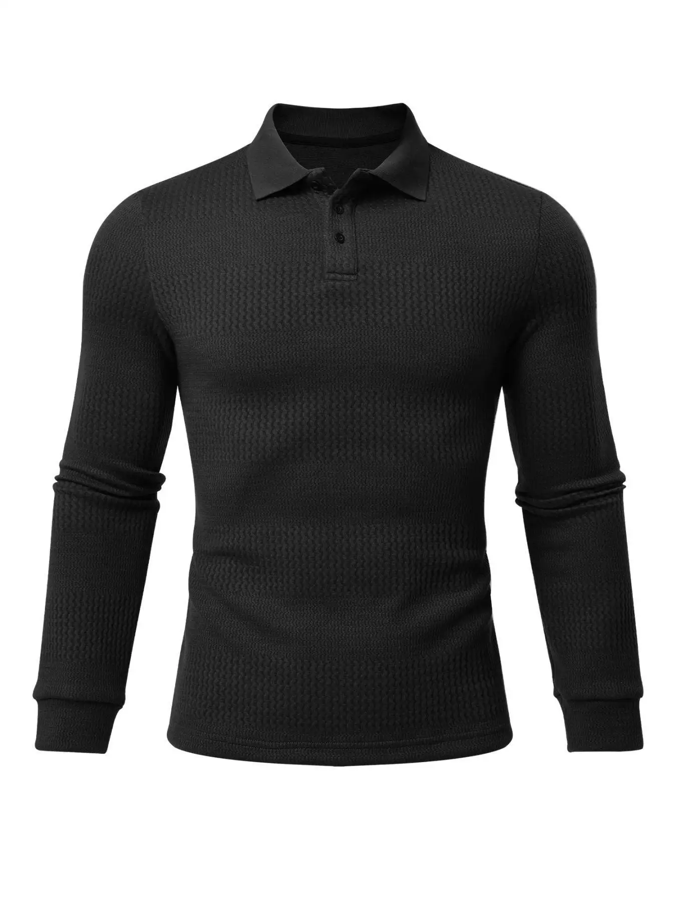 Polo da uomo in maglia maglione a maniche lunghe maglione polo casual con colletto strutturato waffle