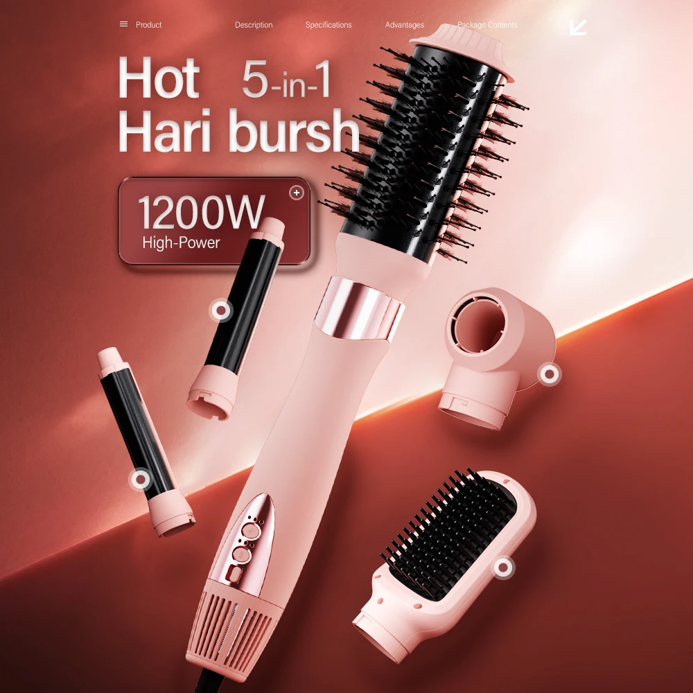 

LISAPRO 5-in-1 Hair Dryer Brush Set 110000 RPM High-Speed Hot Air Comb Automatic Curling Iron Straightening/Wavy Curling Tool