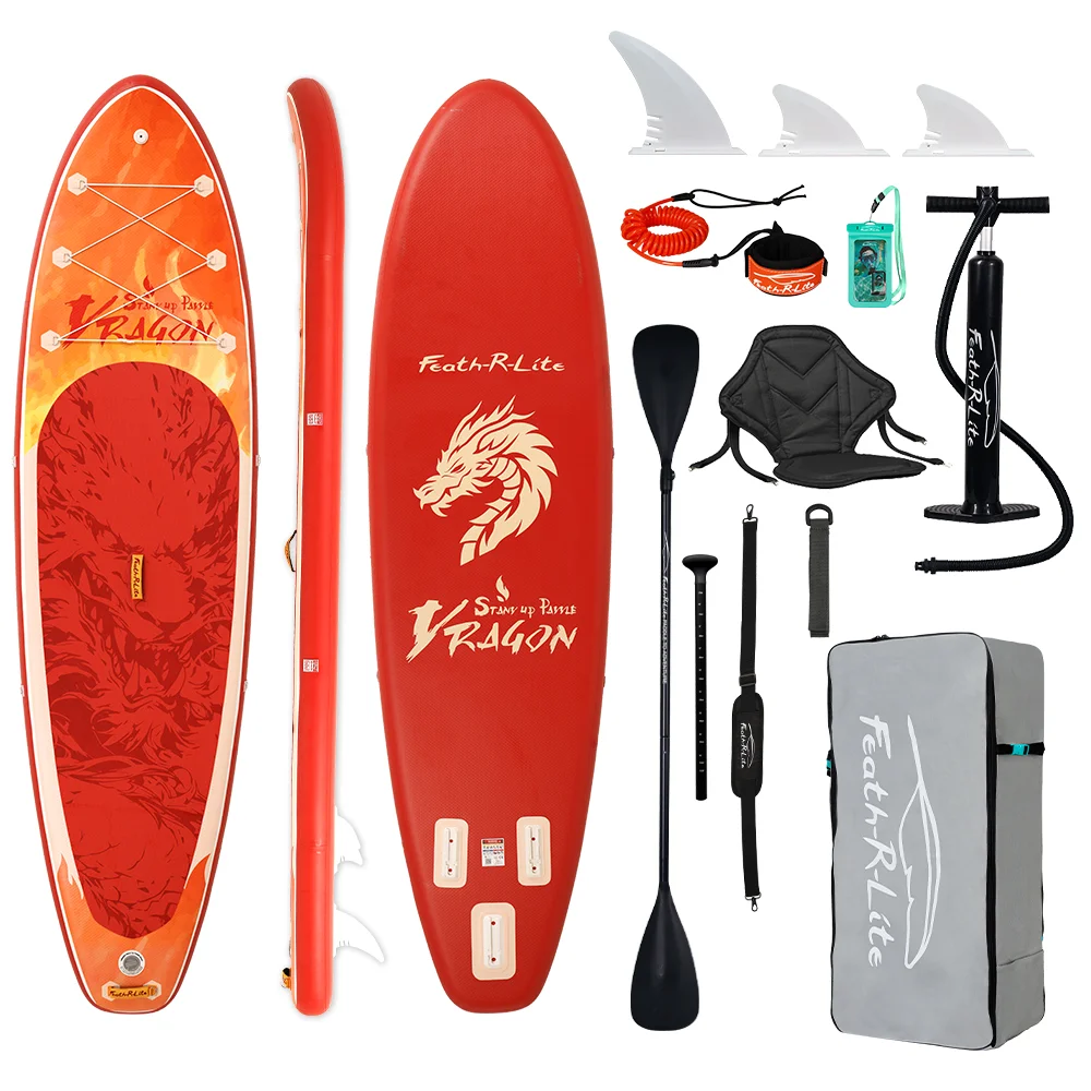 SUP Feath-R-Lite board, opblaasbaar stand-up paddleboard, draagbaar surfboard met Drop Stitch-technologie, watersportboard met antislip oppervlak.