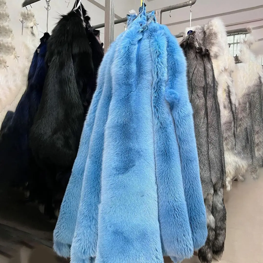 Moda curta natural jaqueta de pele de raposa com decote em v de alta qualidade feminino céu azul casaco de pele de luxo genuíno casaco de pele de raposa na moda mulher