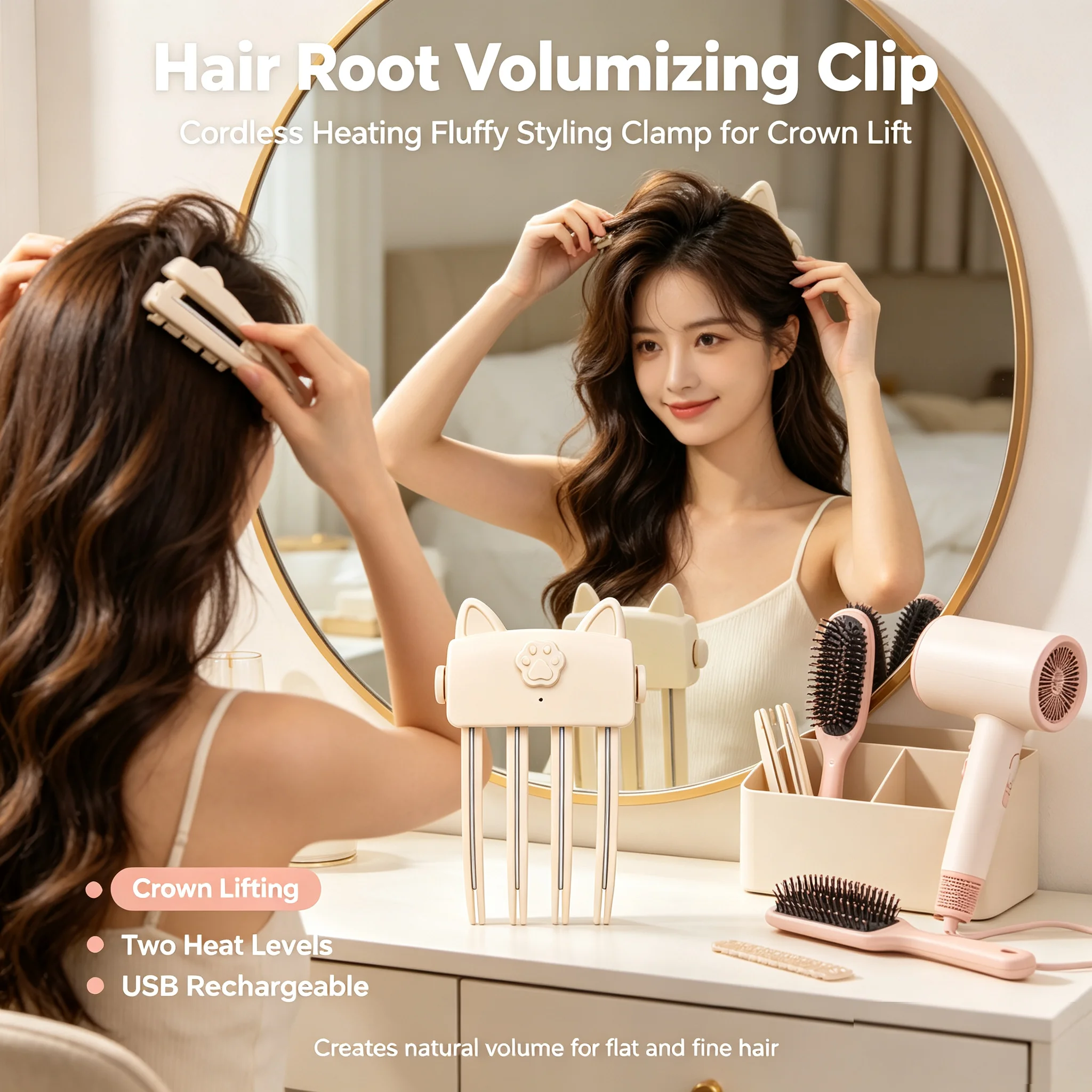 Kabelloser Haarwurzel-Volumen-Clip, wiederaufladbarer Haarheber-Kamm, Styling-Tool, sicherer Haar-Flauschfixierer, für die tägliche Haarstyling-Erstellung – Detail 1