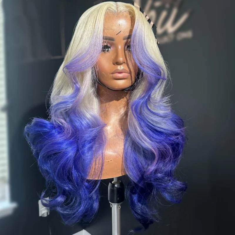 

#613/Purple Ombre Colored Body Wave Human Hair Wigs Brazilian Pre Plucked Human Hair 13x4 Lace Front Wigs With 180% Density