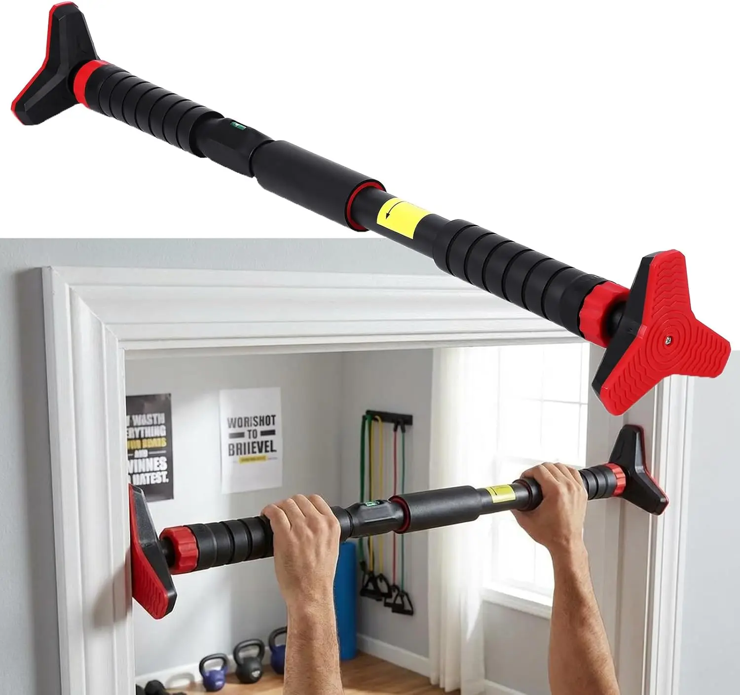 Doorway Pull Up Bar, Door Frame Chin Up Bar with Locking Mechanism, Adjustable Width, Strength Training Pullup Bar Max Load 440lbs