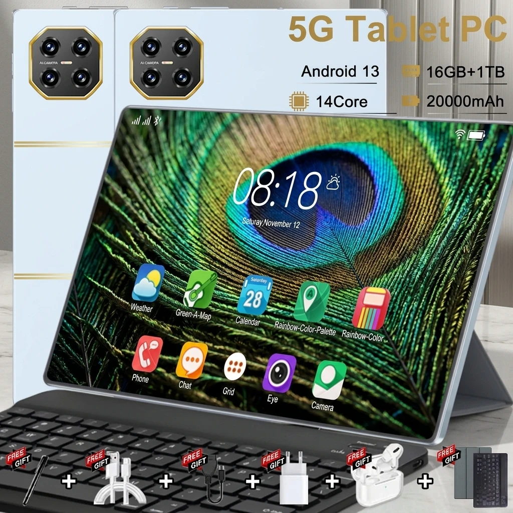 Tableta Android 20000mAh 10.3 pulgadas 5G Doble SIM 16GB RAM 1TB ROM Tableta WiFi BT Cámara 16MP+32MP Android 13 14 Núcleos GPS Tableta