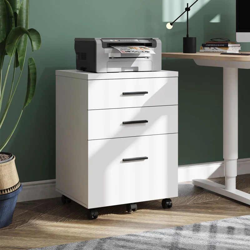 خزانة ملفات خشبية ذات 3 أدراج من GALAXHERO، خزانة ملفات تحت المكتب لحامل طابعة المكتب المنزلي مع عجلات #3