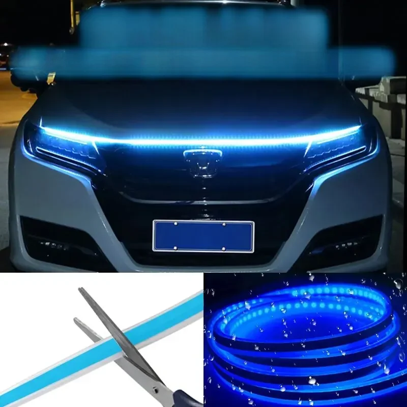Lumière ambiante LED pour capot de voiture, démarrage de numérisation, feux diurnes, universel, flexible, dynamique, DRL, 12V, 150cm, 180cm