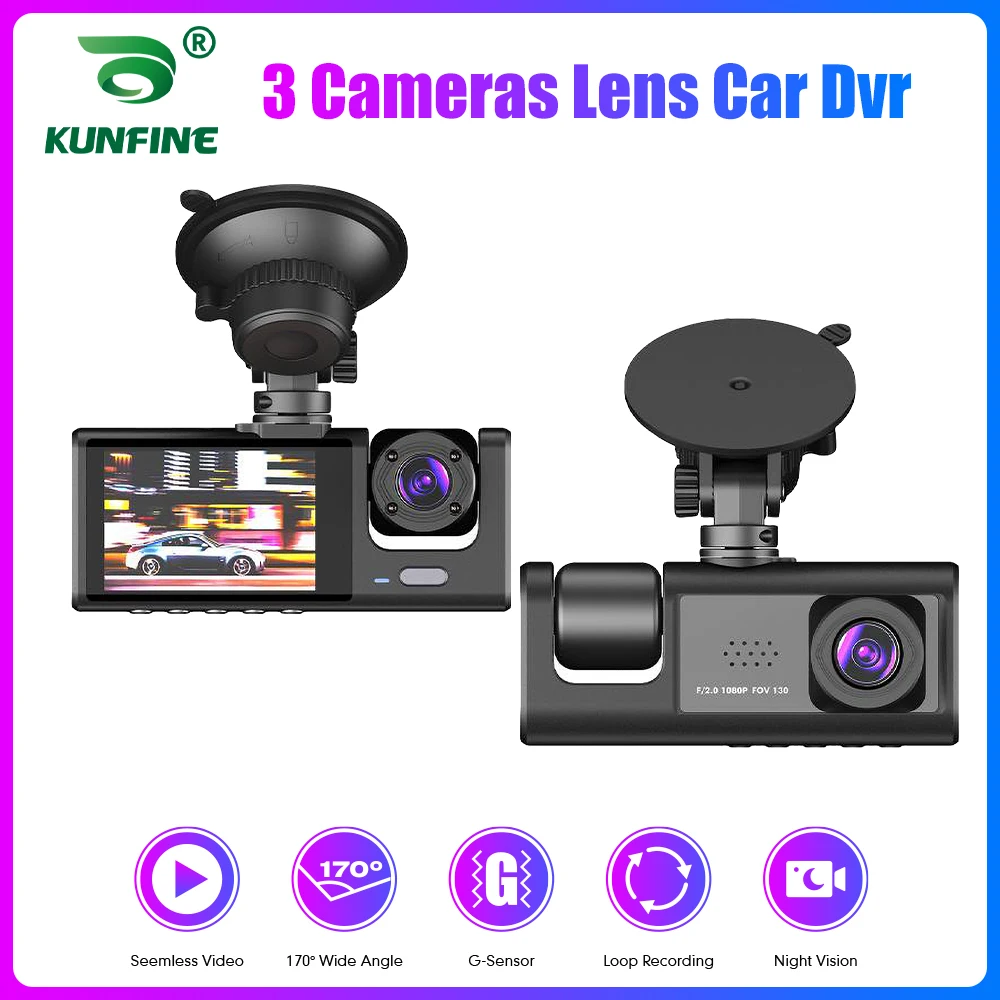 Cam Car DVR HD 1080P Dash Camera 3 Lens 2.0 inch IPS Video Recorder Cycle Dashcam Mirror Driving Recorder Night Vision