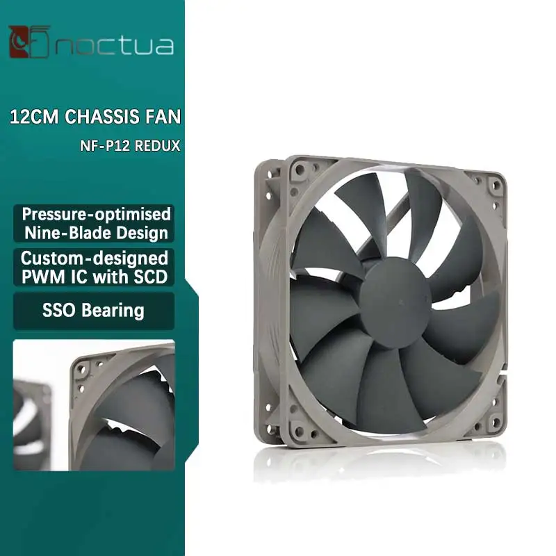 Noctua NF-P12 redux 120mm PWM 4Pin Computer Case Fan Silent 25.1dBA 12cm CPU cooling fans 12V Speed Adjust Cooler radiator fan