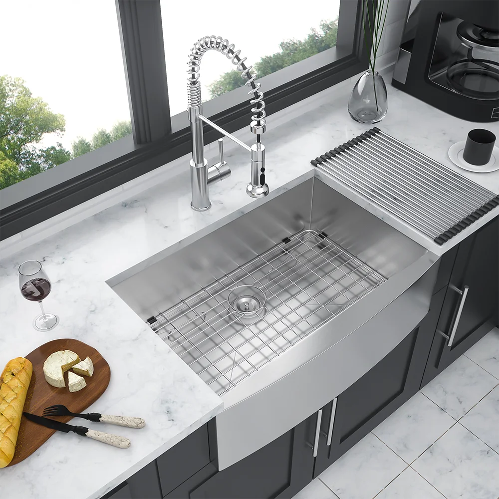 304 Stainless Steel Kitchen Sink Large Single Slot Integrated Faucet Set 33