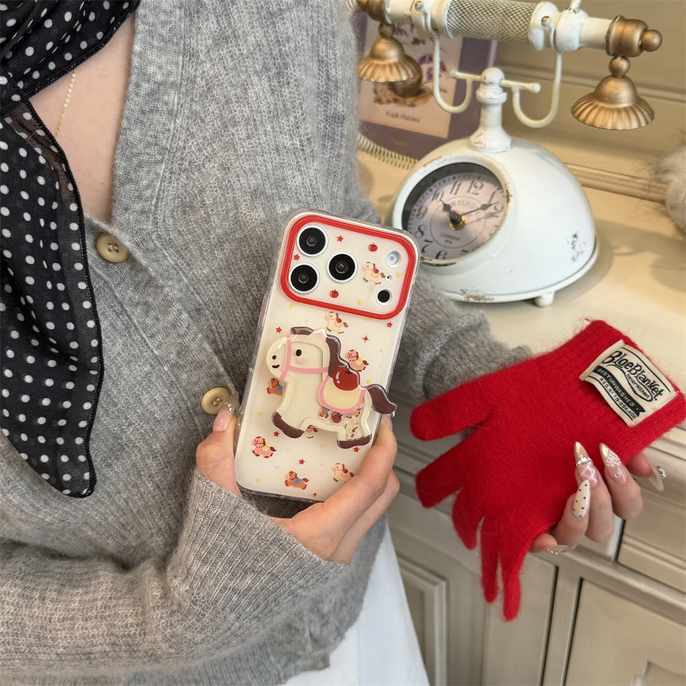 

INS Cute Star Pony Phone Case for iPhone 17 Pro 15 14 13 16 Pro Max Fundas With Cartoon Shake Stand Shockproof Cases For 16 Max
