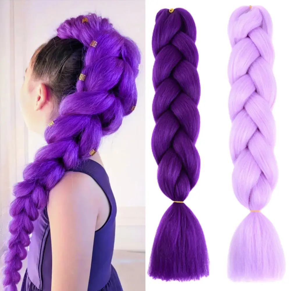 2PCS Purple Wig Synthetic Straight Cosplay Wig Girls Ponytail With Hair Braiding Ponytail Hair Halloween Cosplay Wig Accessories