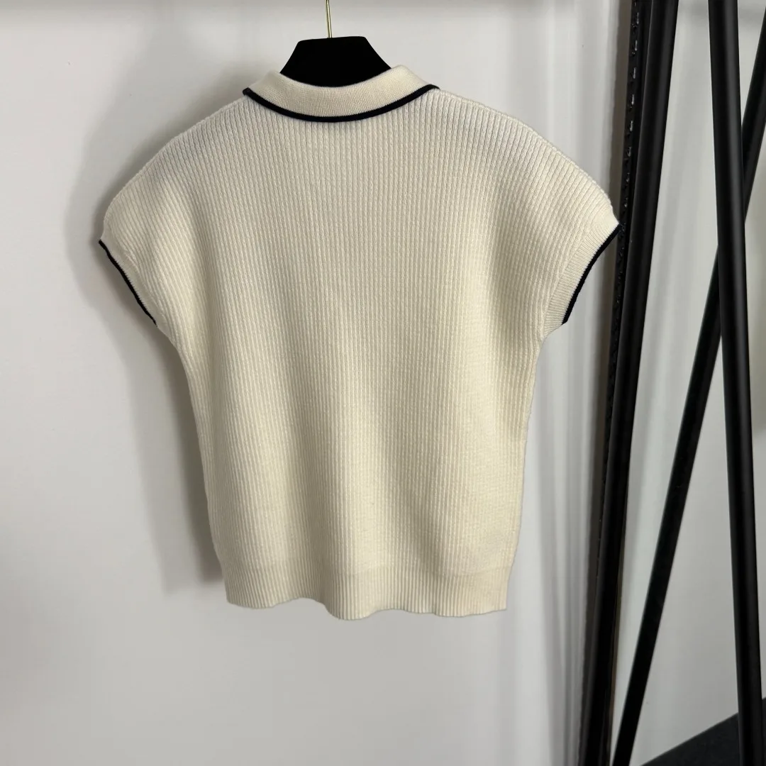 

25th New Style Bowknot Embroidered Letter Collar Short-Sleeved Wool Knitted Shirt for Women T-Shirt