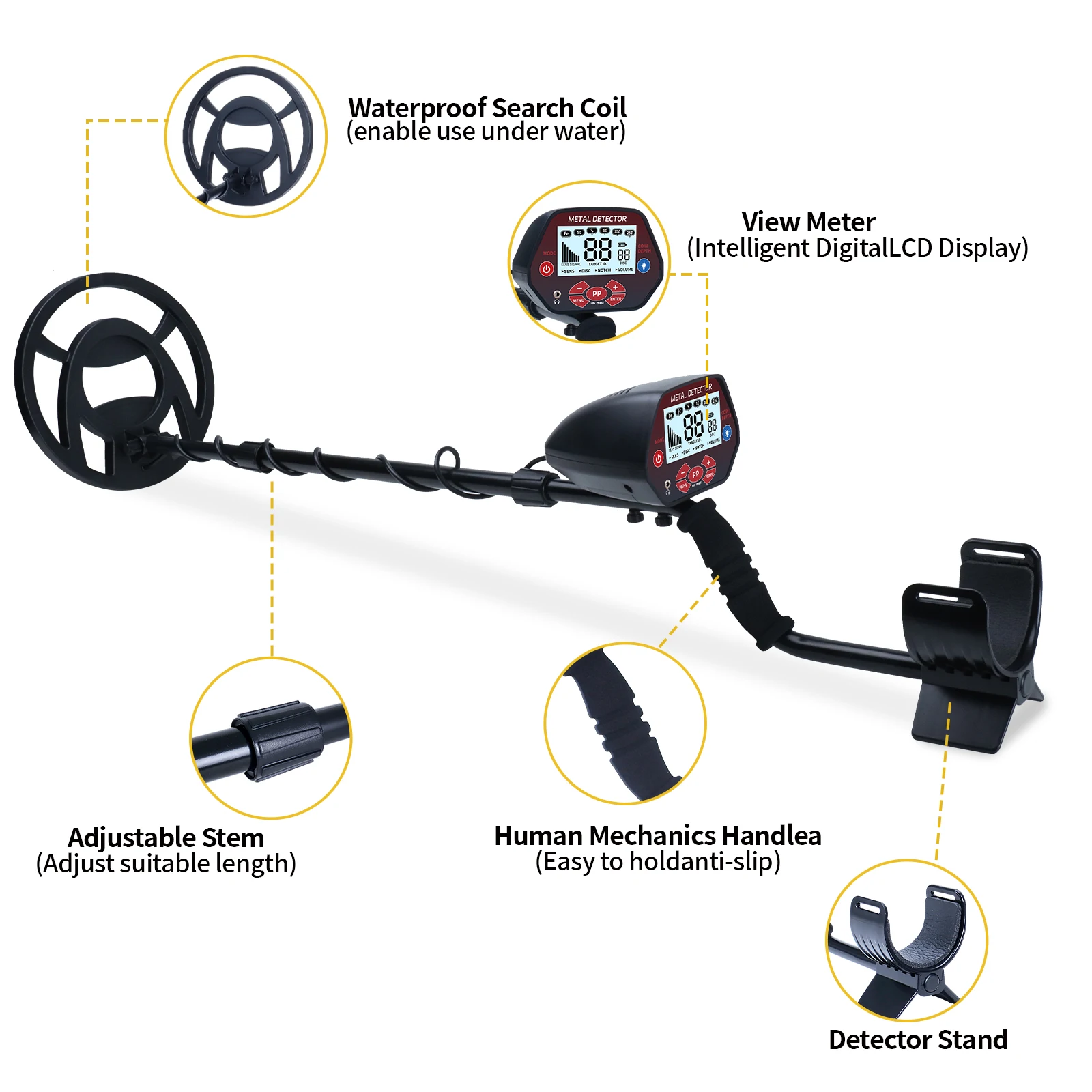Metal detector sotterraneo impermeabile da 10 pollici, rilevatore d'oro, cacciatore di tesori portatile, strumento di ricerca sulla spiaggia