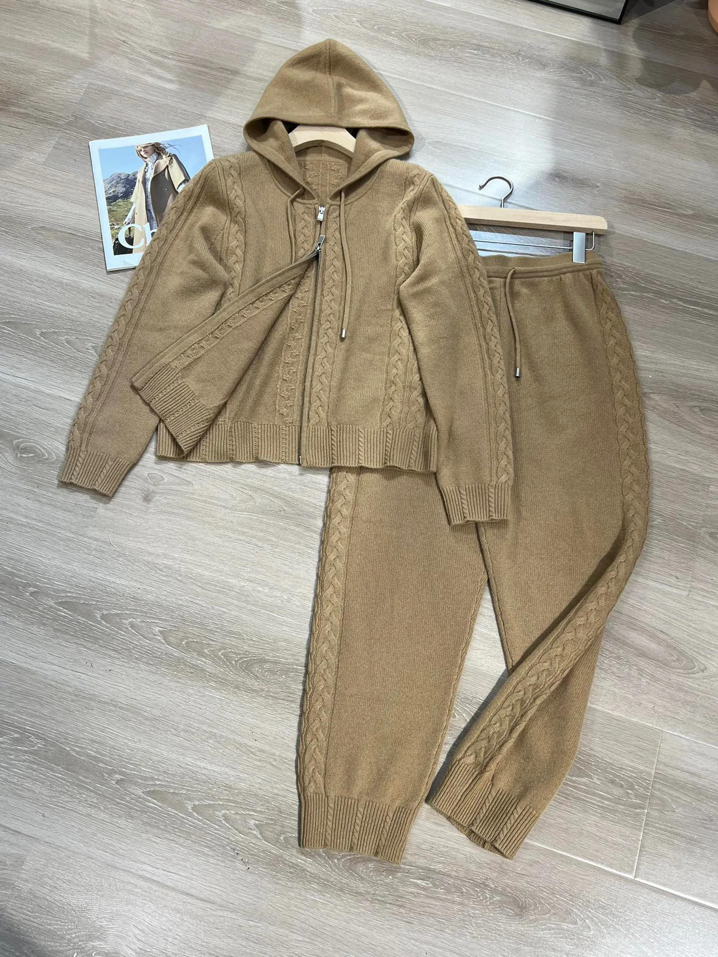 Casual cashmere knitted comfortable pants suit