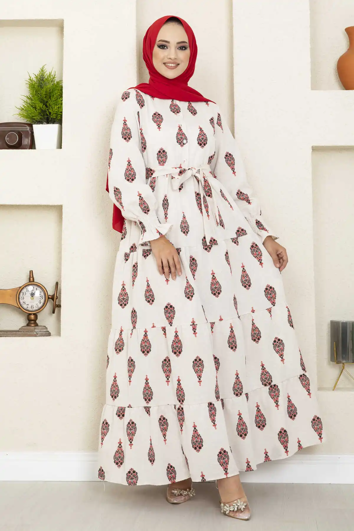 Vestido de lino con estampado para mujer, Hijab Abaya turco, Túnica musulmana, caftán Eid islámico, 2022 Vestido de lino con estampado de pino para