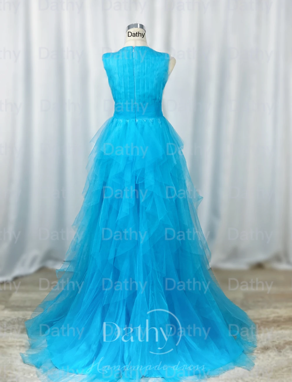 Dathy-vestido de fiesta azul en forma de V, prenda larga con purpurina, novedad de 2023