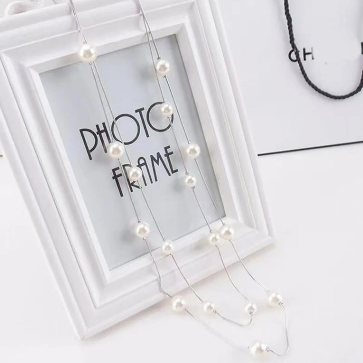Double Layer Imitation Pearl Necklaces Women Adjustable Korean Version Metal Accessories Jewelry Sweater Chain image 3